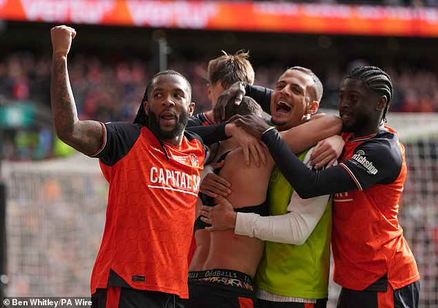 Ali Hammadi and Jack Wilshire Celebrate Luton's EFL Cup Victory