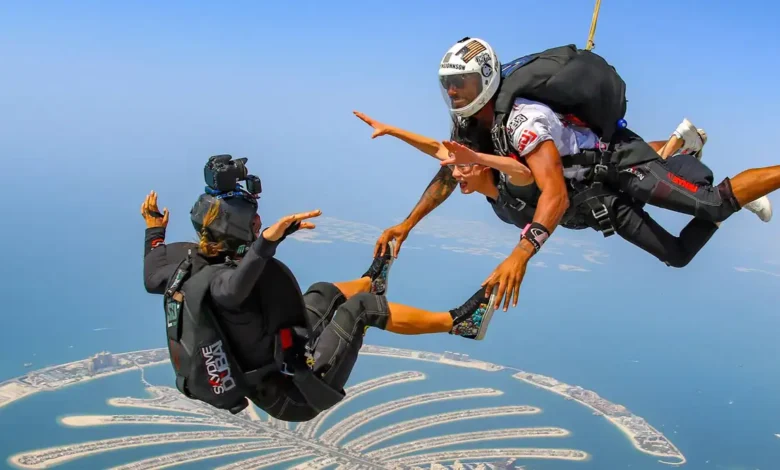 Majel Falconer Performs Hot Air Balloon Skydive in Dubai