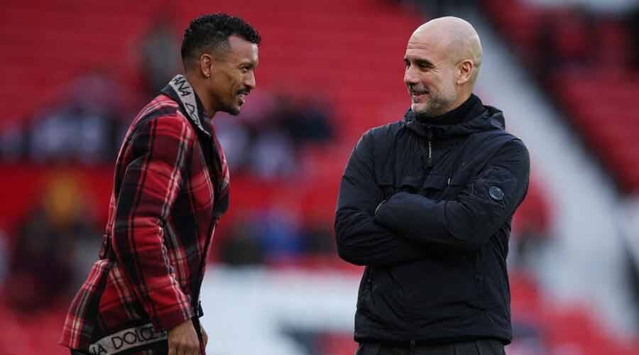 Pep Guardiola Meets Nani After Manchester Derby