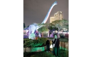 Giant Dinosaurs at Dubai Garden Glow Come to Life Under Night Lights