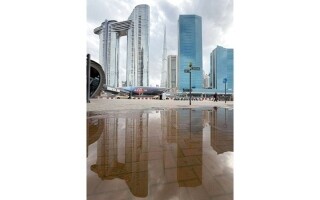 Burj Khalifa reflected on rainwater in Dubai