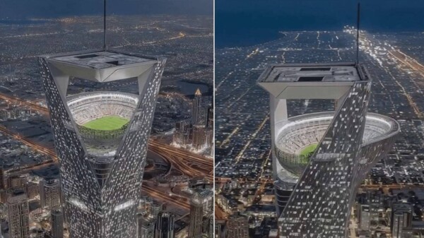 Video of Massive Football Stadium on Skyscraper Roof